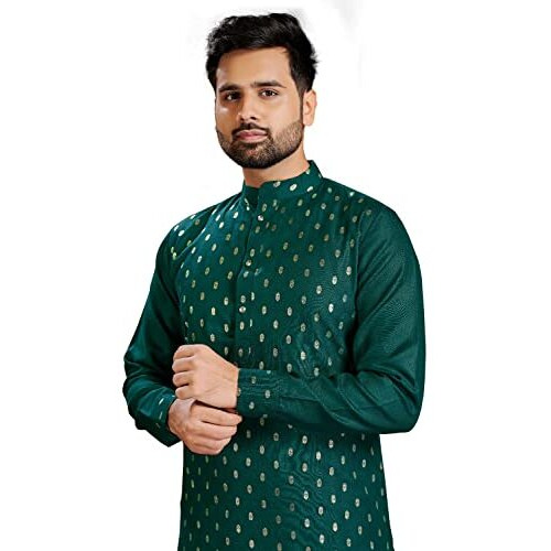 Perfectblue Men's Cotton Printed Kurta (Banwery-2_Variation) (Large, Green)