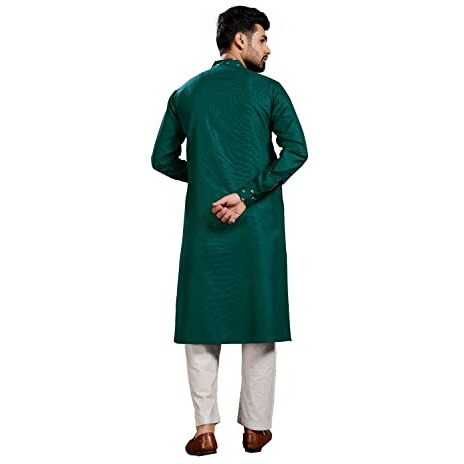Perfectblue Men's Cotton Printed Kurta (Banwery-2_Variation) (Large, Green)
