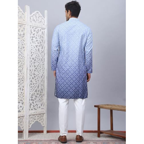 Jompers Blue Men's Ombre Printed Kurta Pyjama Set (Blue, Xl)