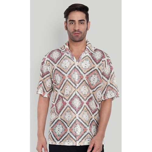 Stysure Men's Cotton Shirt | Casual | Printed | Short Sleeve | Summer - Oversize Fit Size - Xl | Orange