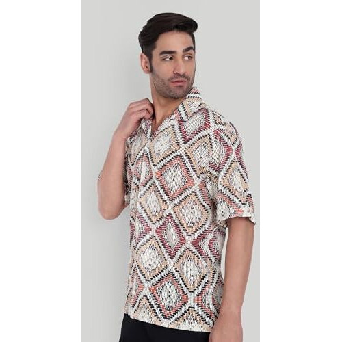 Stysure Men's Cotton Shirt | Casual | Printed | Short Sleeve | Summer - Oversize Fit Size - Xl | Orange