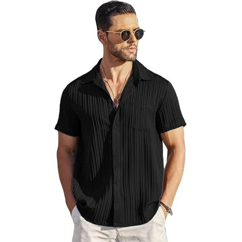 Noble Monk Men's Solid Casual Shirt |Half Sleeve | Regular Fit |Stylish Shirt For Men Black