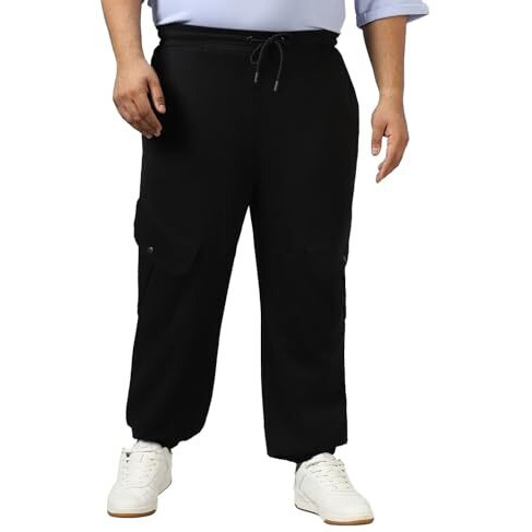 Bewakoof Air 1.0 Men's Solid Super Loose Fit Plus Size Joggers_580390_Black_6Xl