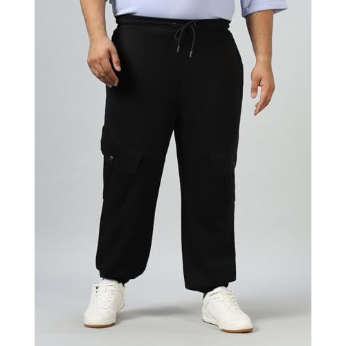 Bewakoof Air 1.0 Men's Solid Super Loose Fit Plus Size Joggers_580390_Black_6Xl