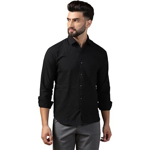 Tagdo Men's Full Sleeve Spread Collar Shirt (Rf-Wave-Shirt-2017-Black-L)