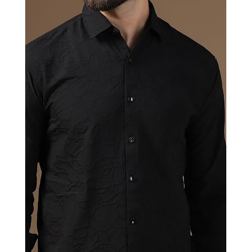 Tagdo Men's Full Sleeve Spread Collar Shirt (Rf-Wave-Shirt-2017-Black-L)