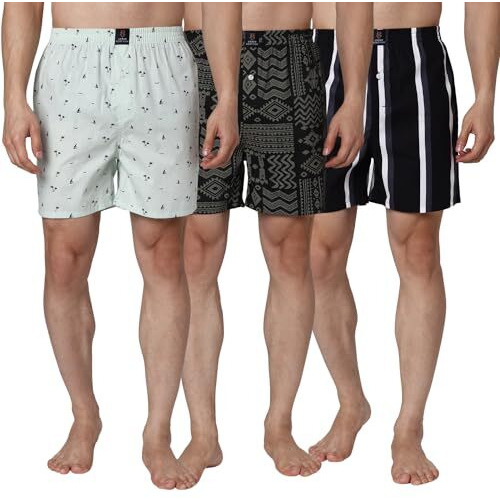 Urban Scottish Men Premium Cotton | Multicolor | Printed | Inner Elastic | Mid Rise | Boxers | Pack Of 3