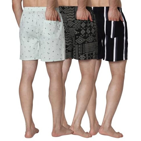 Urban Scottish Men Premium Cotton | Multicolor | Printed | Inner Elastic | Mid Rise | Boxers | Pack Of 3