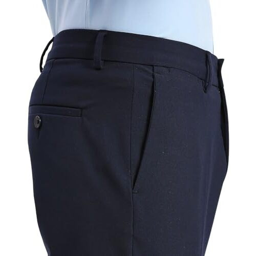 Saintx Men's Stretchable Formal Pants | Flat Front Slant Pocket Mid Rise Trousers (Slim Fit) No Pleat | Office Or Party | Fashion Dress Pant With Expandable & Anti-Slip Waistband (Saintr02_Navy_34)
