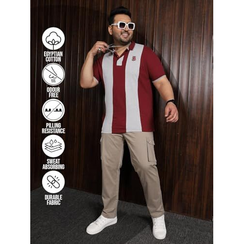 Bigbanana Plus Size Men's Regular Fit Colorblock Polo Tshirt(Sailor,Grey,4Xl)