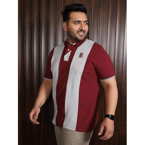 Bigbanana Plus Size Men's Regular Fit Colorblock Polo Tshirt(Sailor,Grey,4Xl)