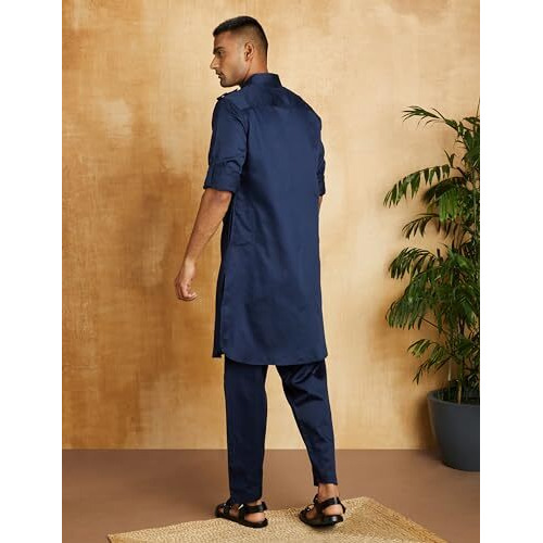 Amazon Brand - Symbol Cotton Men's Kurta Sets (Symethset-7_Navy Blazer 2Xl)