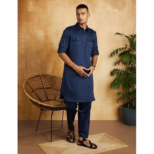 Amazon Brand - Symbol Cotton Men's Kurta Sets (Symethset-7_Navy Blazer 2Xl)