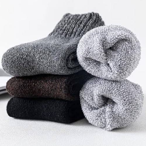 Tradehub Men's Woolen Calf Length Solid Thick Terry Winter Wear Socks (Multicolor, Free Size) - Combo Pack Of 3 Pairs