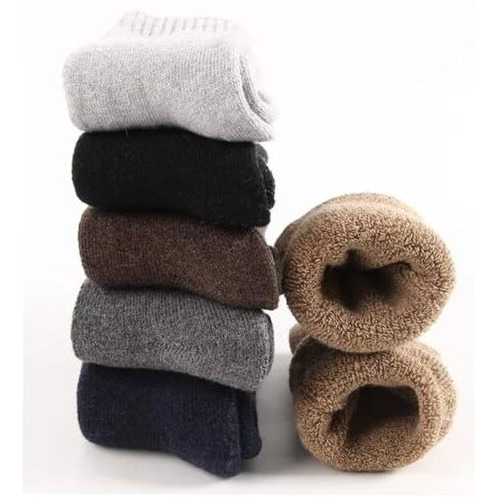 Tradehub Men's Woolen Calf Length Solid Thick Terry Winter Wear Socks (Multicolor, Free Size) - Combo Pack Of 3 Pairs