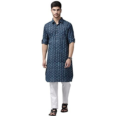 See Designs Men's Indigo Regular Pure Cotton Pathani Printed Men's Kurta - Sdpkt_1151Xl