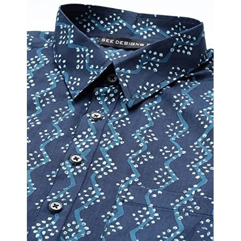 See Designs Men's Indigo Regular Pure Cotton Pathani Printed Men's Kurta - Sdpkt_1151Xl