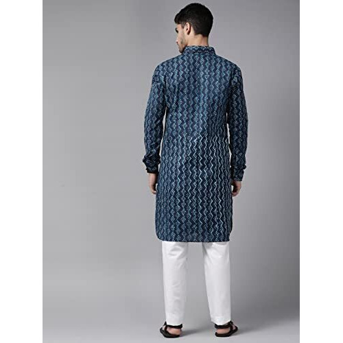 See Designs Men's Indigo Regular Pure Cotton Pathani Printed Men's Kurta - Sdpkt_1151Xl