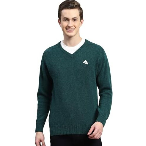 Monte Carlo Mens Green Multi Solid V Neck Sweater (1240116Vn-2599-40)