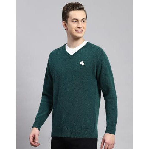 Monte Carlo Mens Green Multi Solid V Neck Sweater (1240116Vn-2599-40)