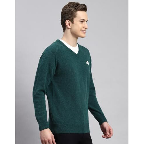 Monte Carlo Mens Green Multi Solid V Neck Sweater (1240116Vn-2599-40)
