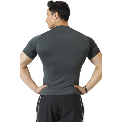 Fuaark Nylon Seamless Compression Half Sleeves Dry Fit T-Shirts For High Performance In Gym (Grey, S)