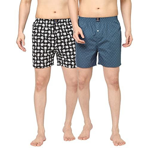 Urban Scottish Men's Multi-Coloured 100% Cotton Printed Regular Boxers (Pack Of 2) (Usbx2303-S)