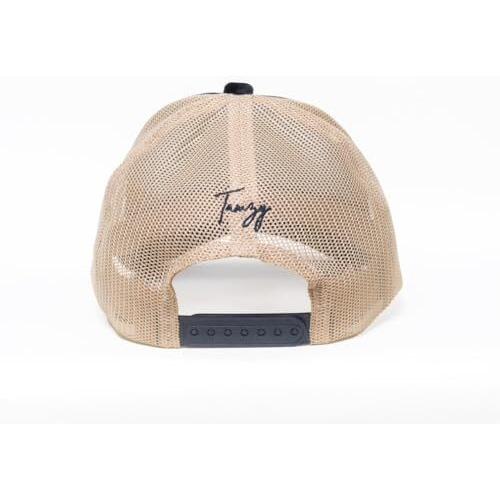 Tamzy Unisex Suede & Mesh Adjustable 6 Panel Trucker Cap | Zenith Caps For Outing & Summer | Snapback Caps For Men & Women | Flat Embroidery Sports Cap | Sun Protection Cap (Dark Black + Beige)