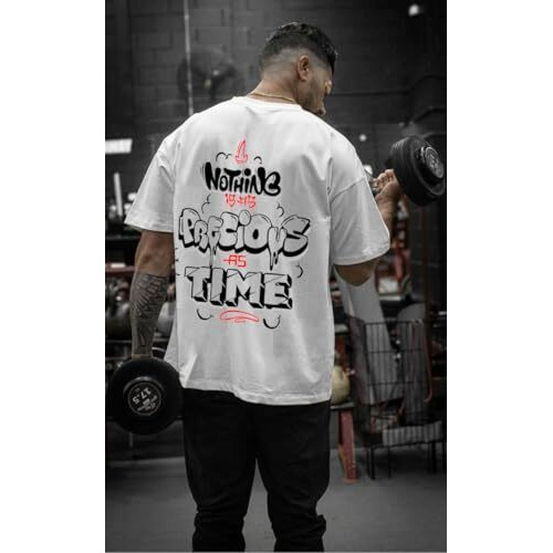 Alone Eagle Men's 100% Cotton Round Neck Printed Oversized T-Shirt(2Xl,White2)