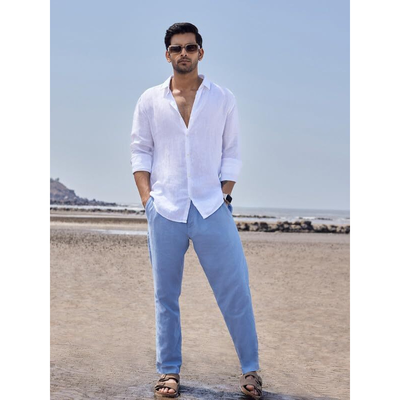 Kingdom Of White Se Relaxer 100% Pure Linen Solid White Shirt I Full Sleeves With Buttoned Cuff | Regular Fit And Regular Collar With Curved Hem I Stylish Shirt For Formal Or Casual Look For Men