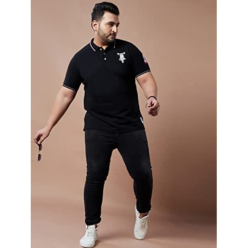 Bigbanana Plus Size Men's Regular Fit Solid Polo Tshirt (Tappet,Black,7Xl)