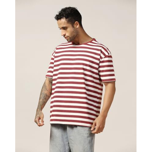 Leriya Fashion Mens T-Shirt | T Shirt For Men| Oversized T Shirt For Men| Loose Fit T Shirt For Men (Medium, Red)