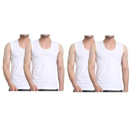 Gmr Men's Broad Shoulder Low Round Neck Cotton Vest Sleeveless Pack Of 4-85Cm White
