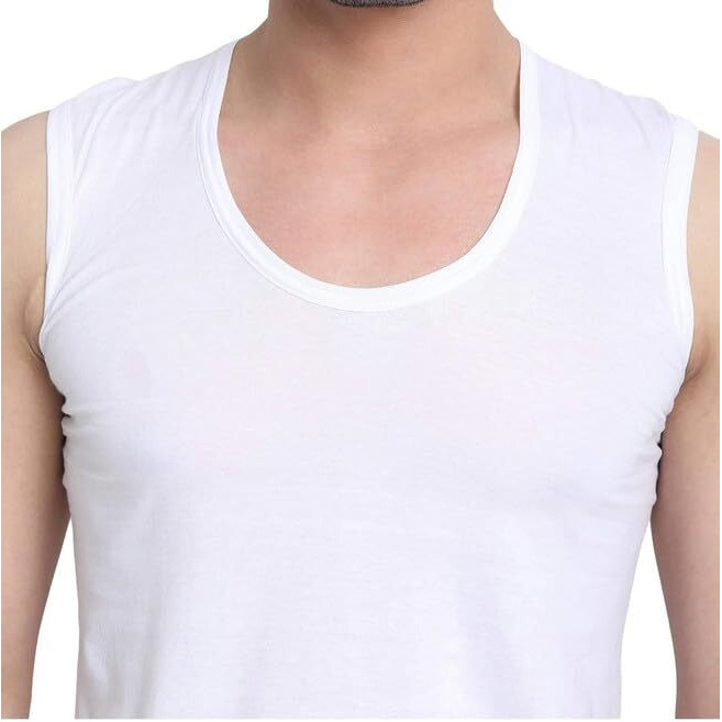 Gmr Men's Broad Shoulder Low Round Neck Cotton Vest Sleeveless Pack Of 4-85Cm White
