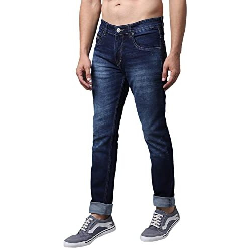 Cantabil Solid Jeans Flat Front Mid Rise Full Length Regular Fit Casual Jeans For Mens | Jeans For Mens | Mens Full Length Casual Jeans (Mdnm00247_Darkmercerised_34)