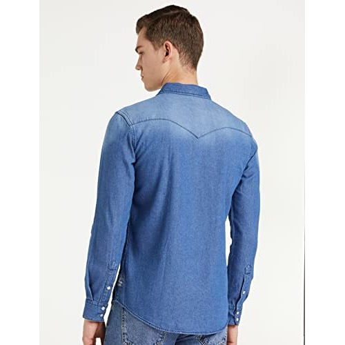 Amazon Brand - Inkast Denim Co. Men's Slim Shirt (Az-Ink-Rfs-Dn-04_Light Blue S)