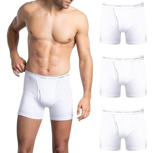 Men's 100% Cotton High Waist Regular Fit Solid Boxer Briefs Innerwear Long Trunks Full Underwear Combo With Soft Waistband (Size M) (Pack Of 3) White