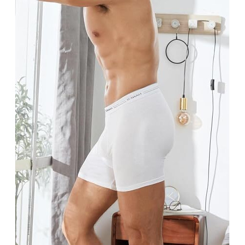Men's 100% Cotton High Waist Regular Fit Solid Boxer Briefs Innerwear Long Trunks Full Underwear Combo With Soft Waistband (Size M) (Pack Of 3) White