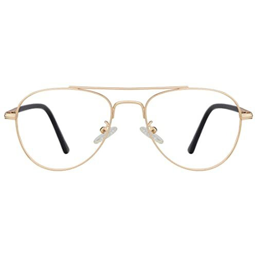 Roshfort Unisex Eyeglasses For Men Women Spectacle Frames Light Weight Blueray Block Eye Protection Glasses For Computer Zero Power Bluecut Lens Aviator Medium Size M-3195 Frame (Gold, B-3)