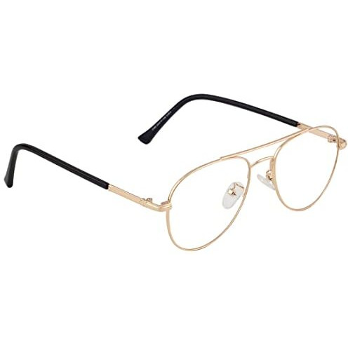 Roshfort Unisex Eyeglasses For Men Women Spectacle Frames Light Weight Blueray Block Eye Protection Glasses For Computer Zero Power Bluecut Lens Aviator Medium Size M-3195 Frame (Gold, B-3)