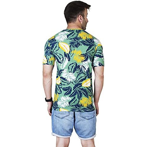 Veirdo Men's Regular Fit Printed Round Neck T-Shirt(X-Large, Green)