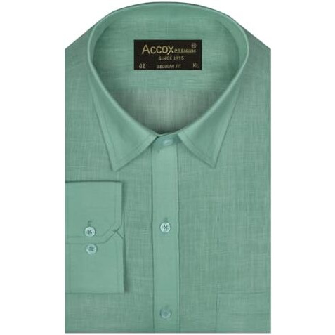 Accox Men's Breathable Cotton Linen Full Sleeves Regular Fit Plain Formal Shirt For Men (S_Gcr368_40) Green