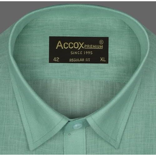 Accox Men's Breathable Cotton Linen Full Sleeves Regular Fit Plain Formal Shirt For Men (S_Gcr368_40) Green