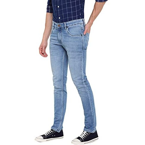 Cantabil Solid Jeans Flat Front Mid Rise Full Length Regular Fit Casual Jeans For Mens | Jeans For Mens | Mens Full Length Casual Jeans (Mdnm00270_Mediummercerised_34) Blue