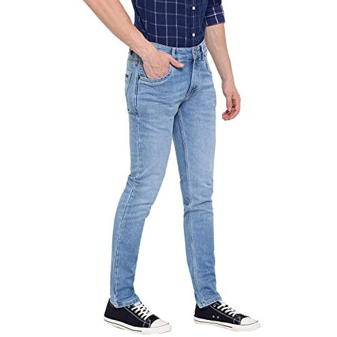 Cantabil Solid Jeans Flat Front Mid Rise Full Length Regular Fit Casual Jeans For Mens | Jeans For Mens | Mens Full Length Casual Jeans (Mdnm00270_Mediummercerised_34) Blue