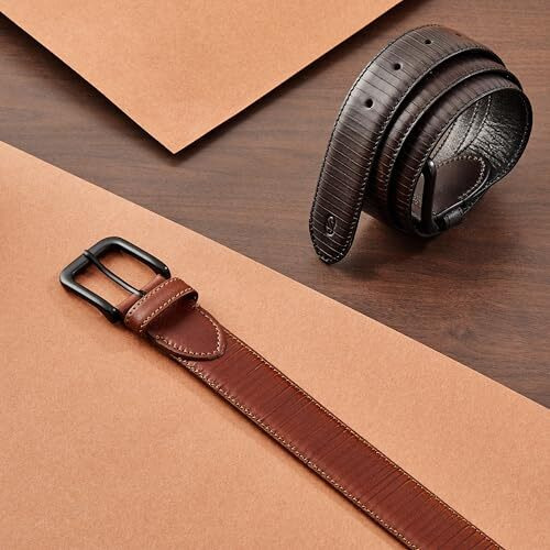 Symbol Premium Men's Genuine Leather Casual Belt (Striped Tan_32-34)