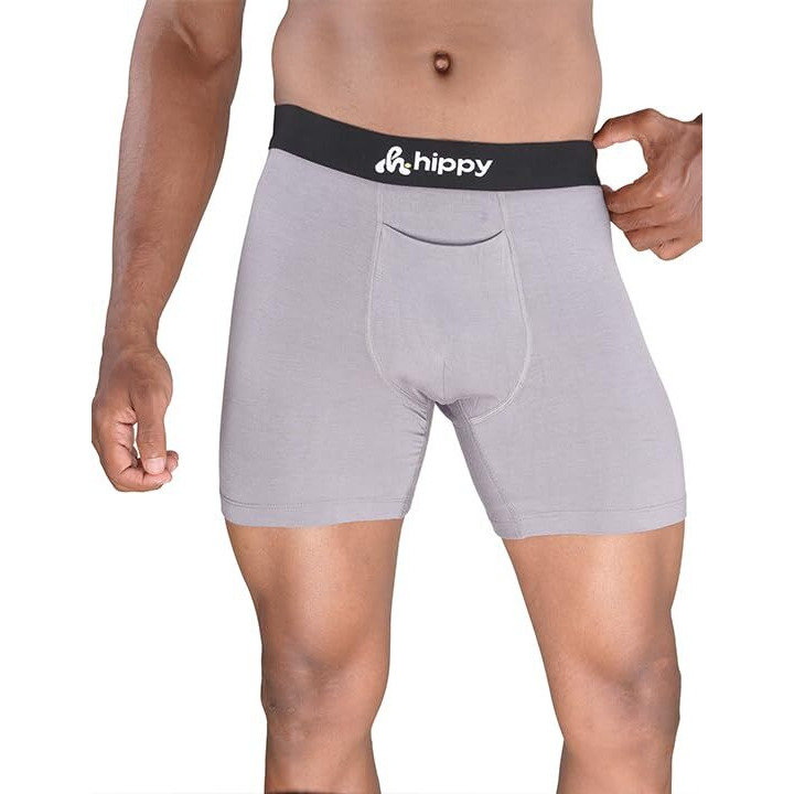 Onskin Men's Modal Long Trunks With Front Opening | Ultra-Soft Waistband, Moisture-Wicking, Breathable Men's Underwear | All-Day Comfort & Support Boxer Briefs| Pack Of 3 - Burgendy, Navy & Grey,Xl