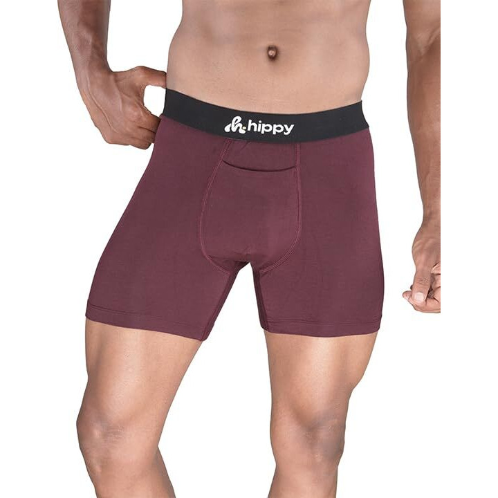 Onskin Men's Modal Long Trunks With Front Opening | Ultra-Soft Waistband, Moisture-Wicking, Breathable Men's Underwear | All-Day Comfort & Support Boxer Briefs| Pack Of 3 - Burgendy, Navy & Grey,Xl