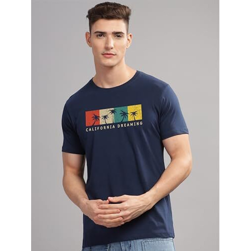 Adro Mens Printed T Shirt | The Super Soft Tshirt In India| Pure Cotton Lycra Breathable Fabric| 4 Way Stretch Smart Tech Fabric| Round Neck T-Shirt (Also In Plus Size) Rn25-St-Cldm-Nb-M Navy Blue