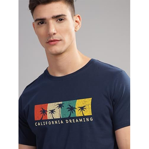 Adro Mens Printed T Shirt | The Super Soft Tshirt In India| Pure Cotton Lycra Breathable Fabric| 4 Way Stretch Smart Tech Fabric| Round Neck T-Shirt (Also In Plus Size) Rn25-St-Cldm-Nb-M Navy Blue